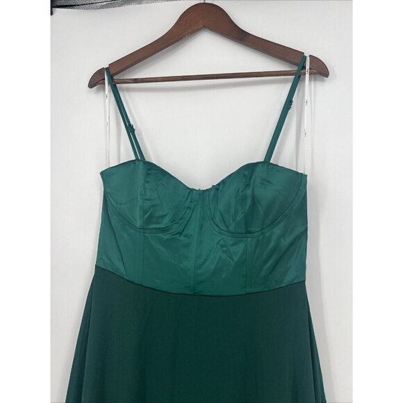 Lulus Womens Large Best Part of Me Green Satin Bustier Maxi Cocktail Dress Gown - Picture 3 of 9